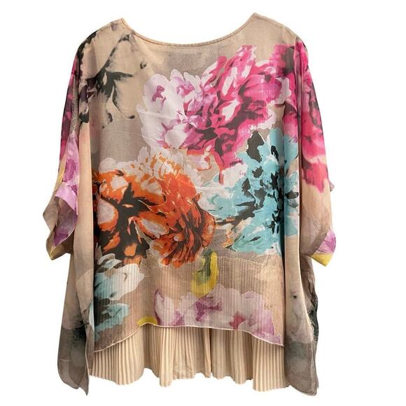 Ali Miles Floral Blouse Top Women’s Sz M Multicolored Semi Sheer Pleated tank. - Picture 2 of 9